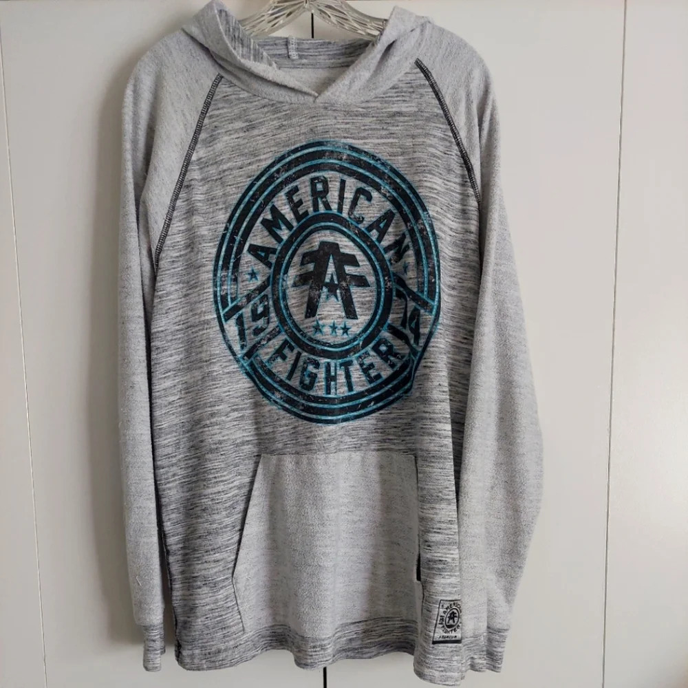 American Fighter Y2K Graphic Lightweight Hoodie Gray Double-sided size L